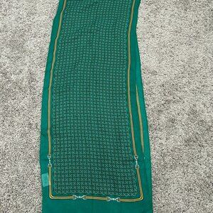 Vintage Leona Edmiston Long Green Equine Theme Scarf Sheer Chiffon 60x11